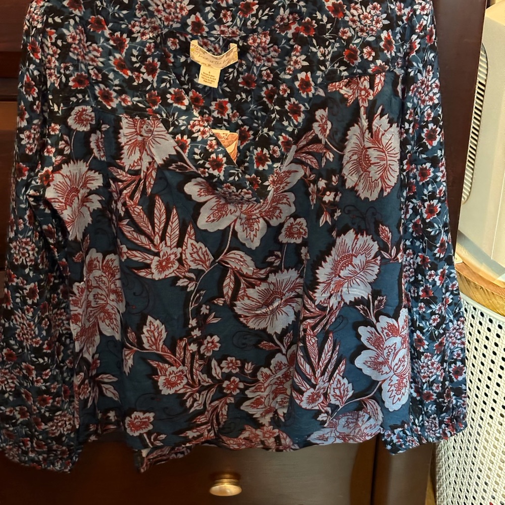 NWT Band Of The Free Josie Sapphire Floral Long Sleeve Oversized Peasant Top SZS